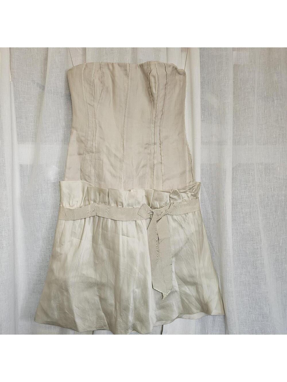 J. Mendel Paris Strapless Beige Silk Dress Size 6